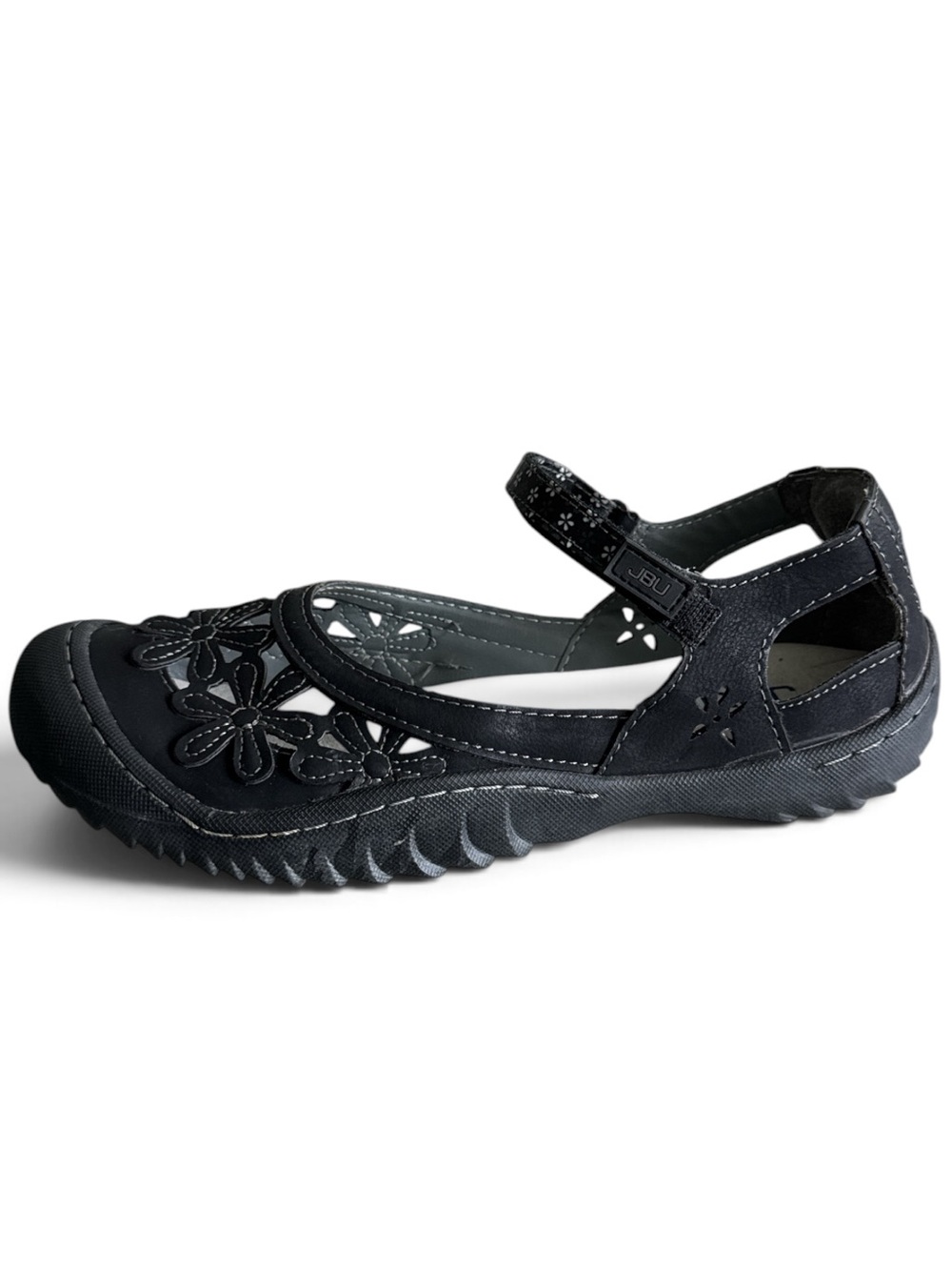 JBU Black Floral Cutout Mary Jane Comfort Walking Sandals Size: 8.5